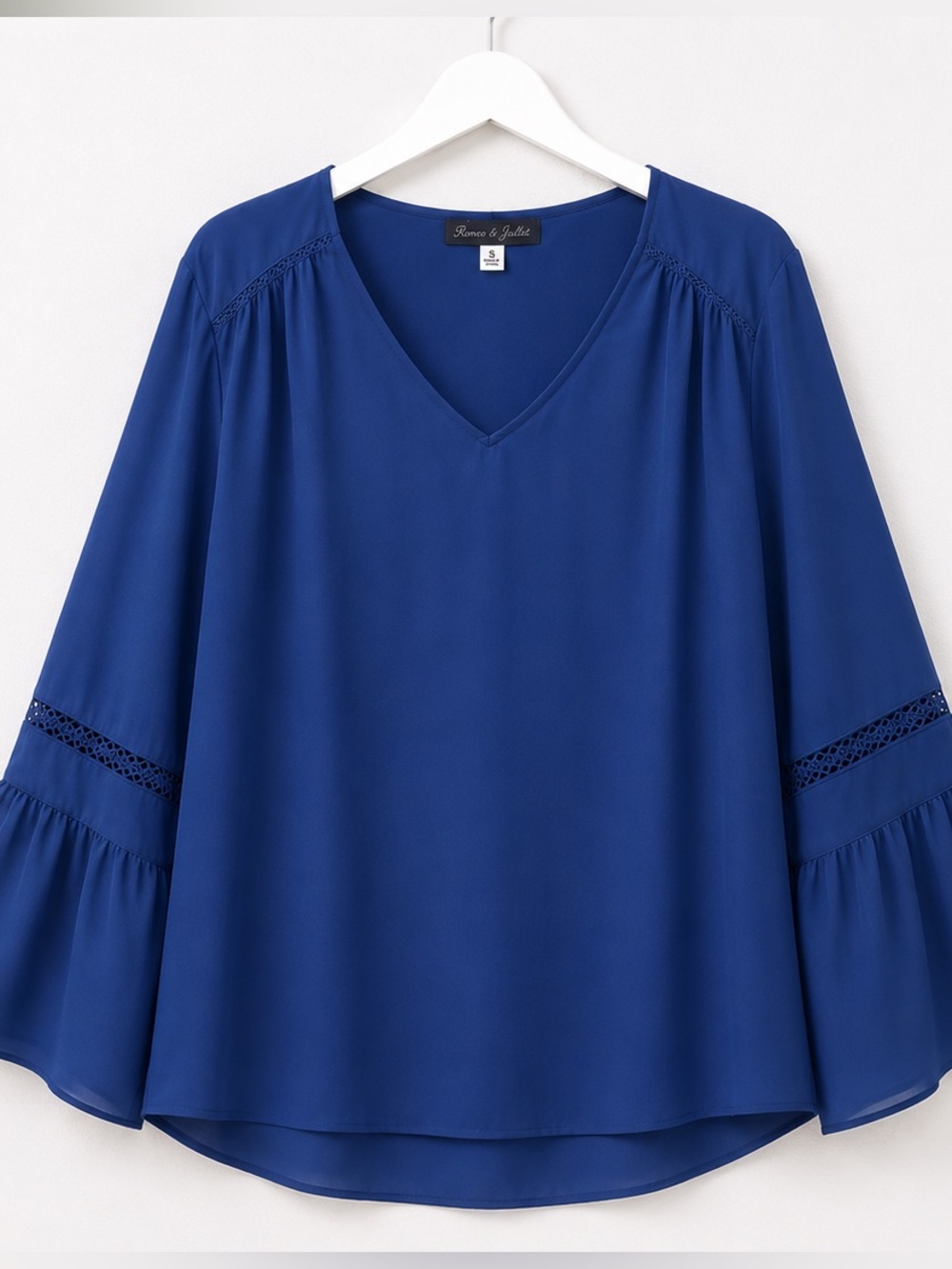 Rose + Olive Navy Blue Long Layered Bell Sleeve Tunic-Crochet-Size XL